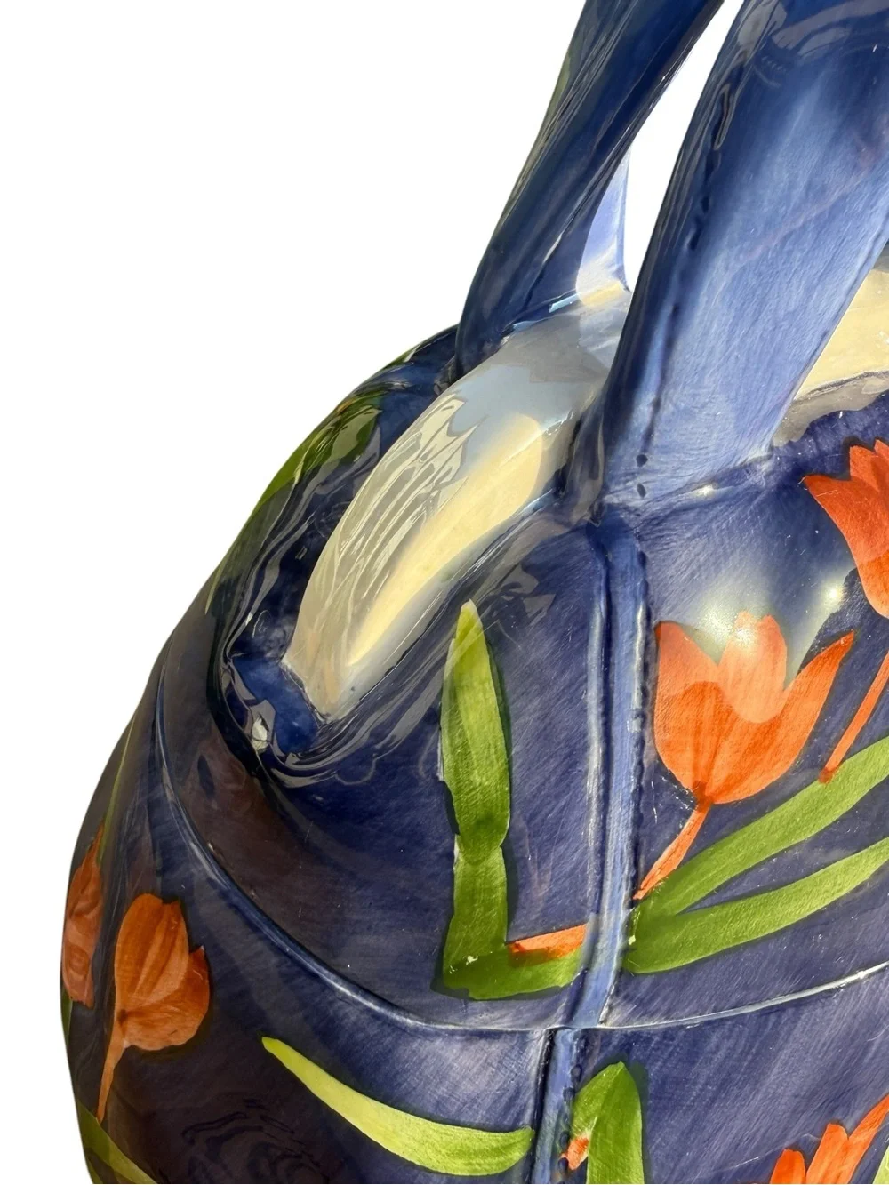 Blue Tulip Handbag Cookie Jar Ceramic Canister Spring Floral Kitchen Decor Gift